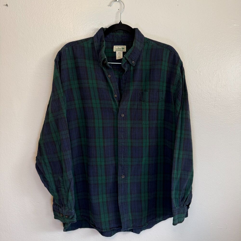 L.L.Bean Green Plaid Flannel Shirt Men’s XL 2000s